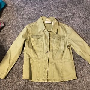 Liz Claiborne army green bomber jacket stretch denim- good condition